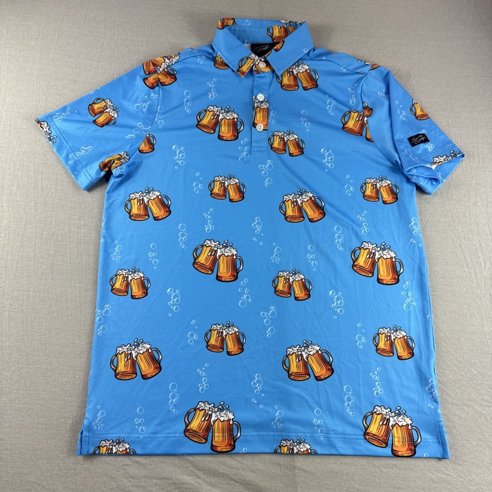 Sunday Swagger Polo Mens S Blue Beer Pint Mug Stein Golf Shirt Performance S/S